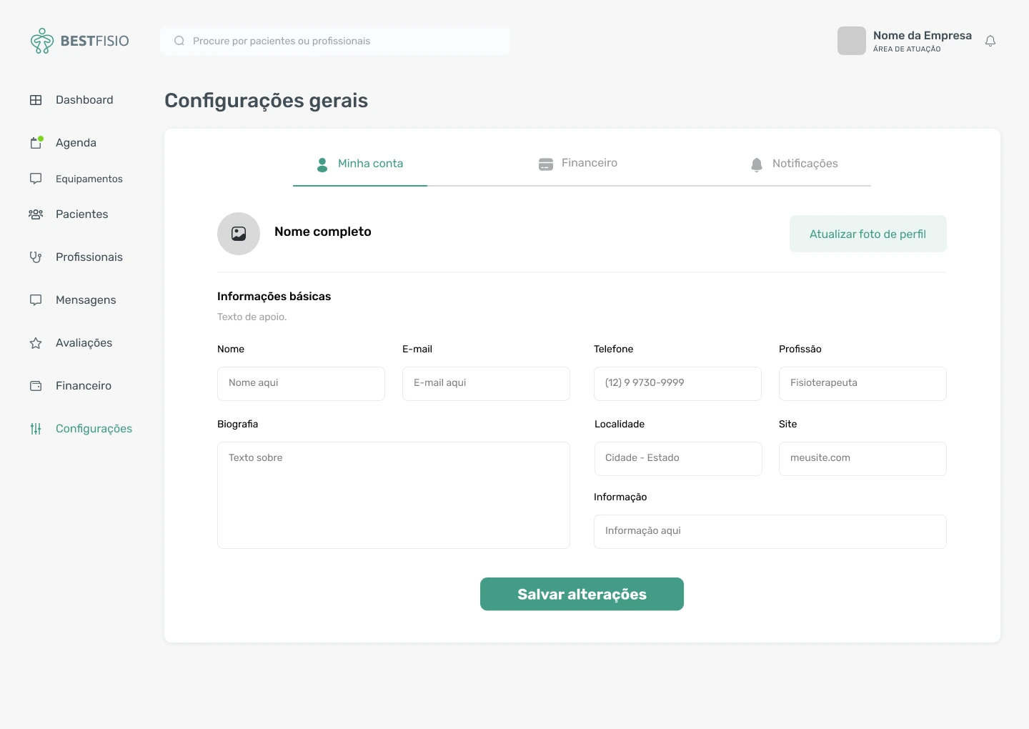 Configurações da conta