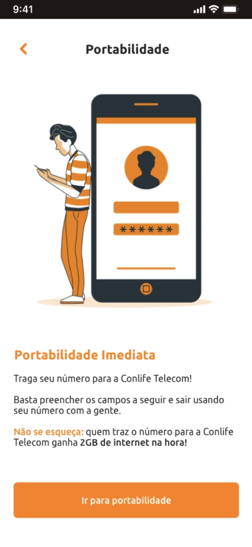 Interface Conlife explicando a portabilidade do número de celular