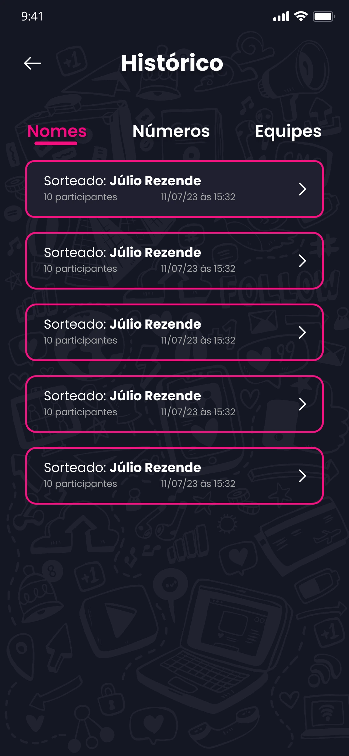 Histórico de sorteios