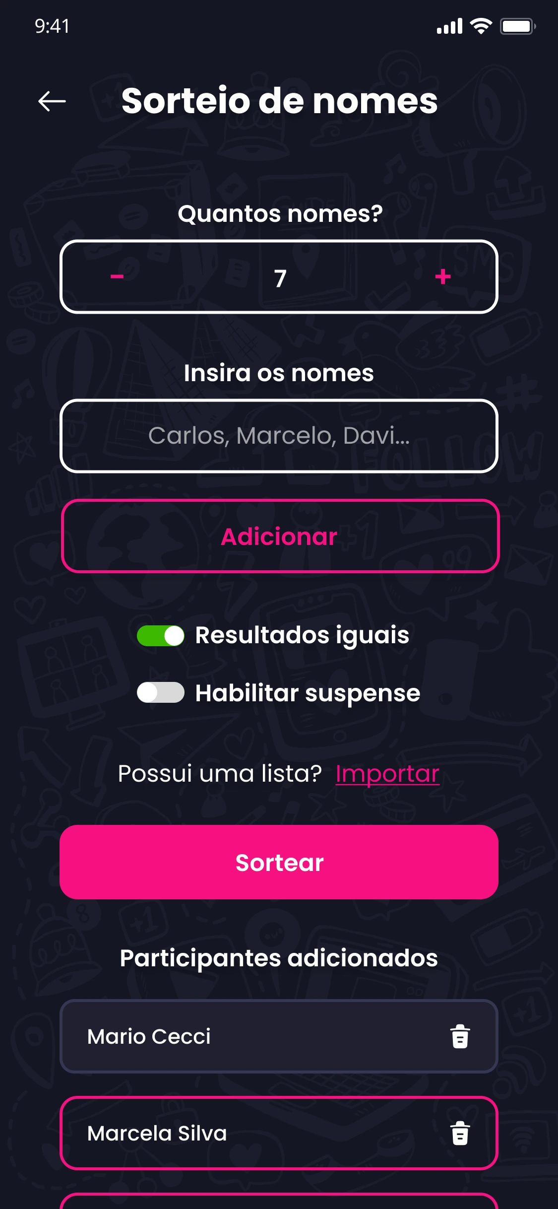 Preparação dos nomes